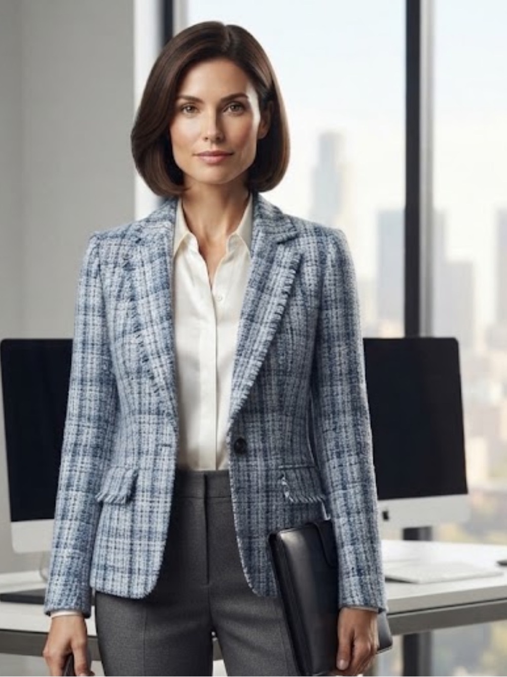 NWT Anne Klein One Button Tweed Jacket Blazer In Color Skyway Multi